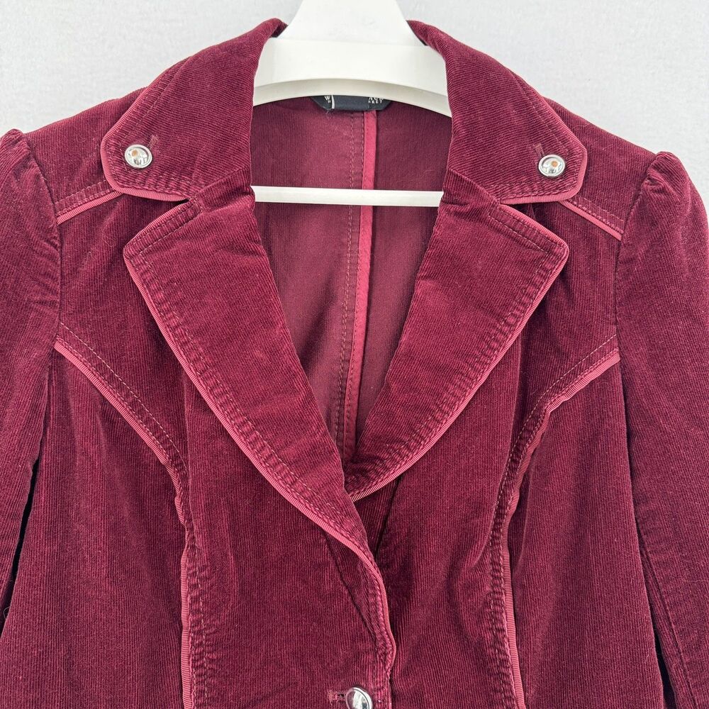 White House Black Market Corduroy Blazer Women 6 Burgundy Peplum Military Y2K - Picture 3 of 13